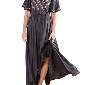 Jodifl Grey Hi Low Embroidered Wrap Dress - Large